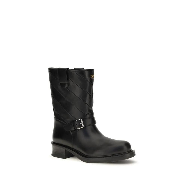 Valentino Garavani Black Calf Leather Bos Taurus Ankle Boots
