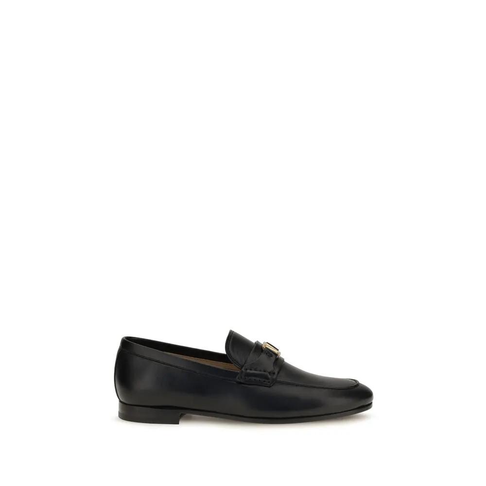 Valentino Garavani Black Calf Leather Bos Taurus Slip-On Loafers