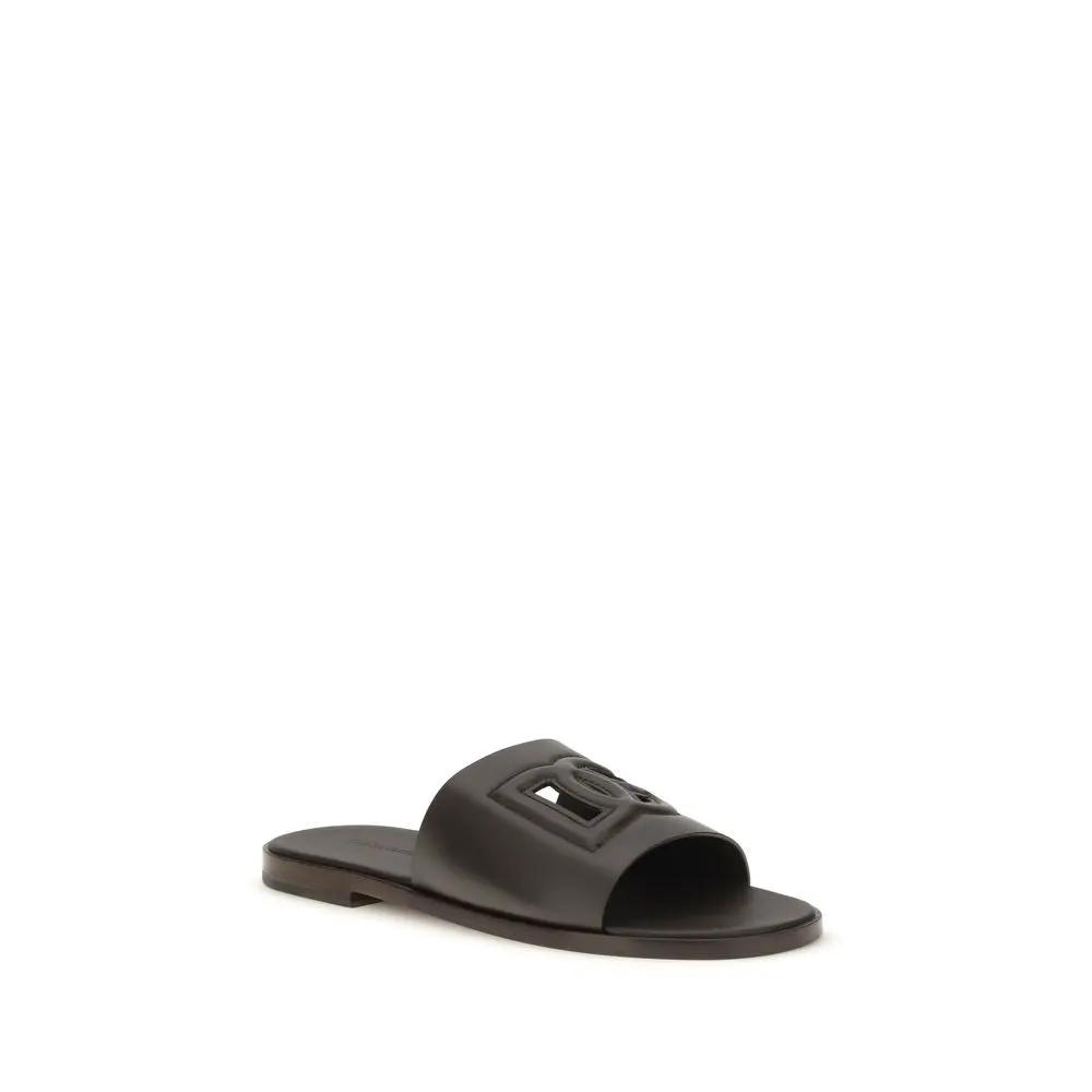 Dolce &amp; Gabbana Brown Calf Leather Bos Taurus Flat Sandals