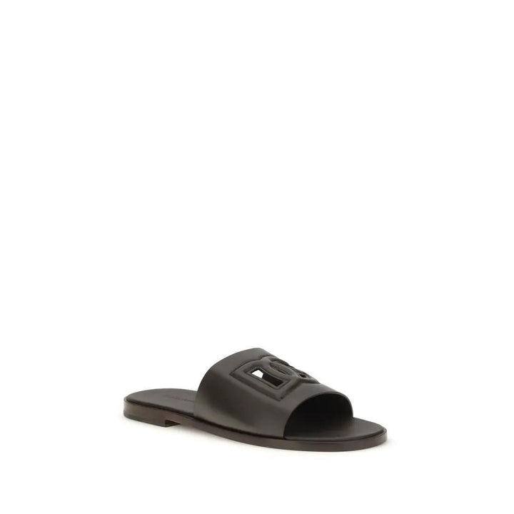 Dolce &amp; Gabbana Brown Calf Leather Bos Taurus Flat Sandals
