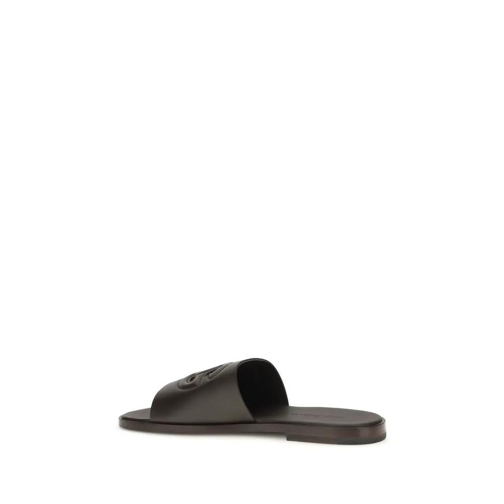Dolce &amp; Gabbana Brown Calf Leather Bos Taurus Flat Sandals