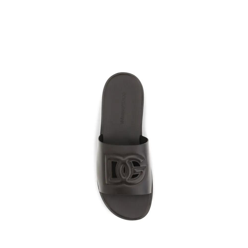 Dolce &amp; Gabbana Brown Calf Leather Bos Taurus Flat Sandals