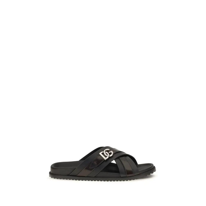Dolce &amp; Gabbana Black Calf Leather Bos Taurus Sandals