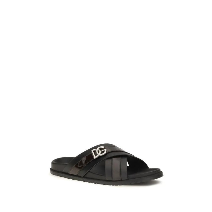 Dolce &amp; Gabbana Black Calf Leather Bos Taurus Sandals