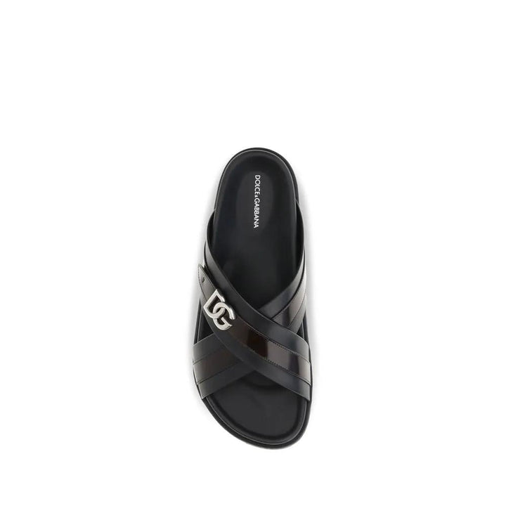 Dolce &amp; Gabbana Black Calf Leather Bos Taurus Sandals
