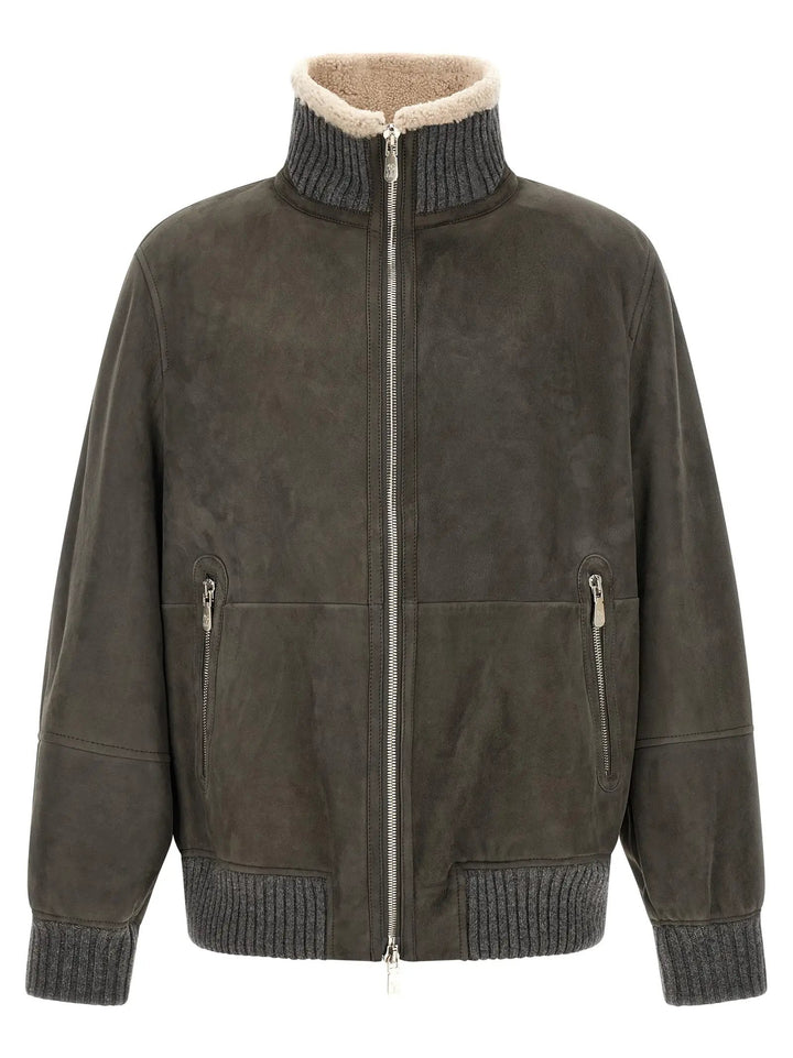 Brunello Cucinelli Sample Sale | Brunello Cucinelli Gray Lamb Leather Leather Jacket - | Designer outlet