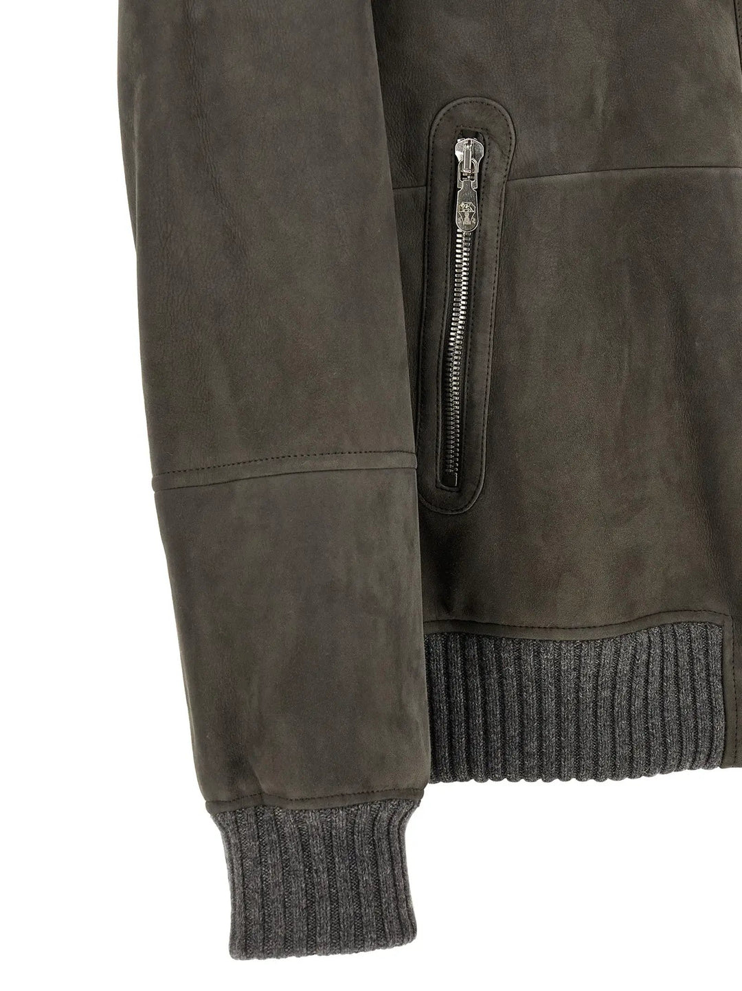 Brunello Cucinelli Sample Sale | Brunello Cucinelli Gray Lamb Leather Leather Jacket - | Designer outlet