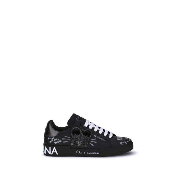 Dolce &amp; Gabbana Black Calf Leather Bos Taurus Athletic Sneakers