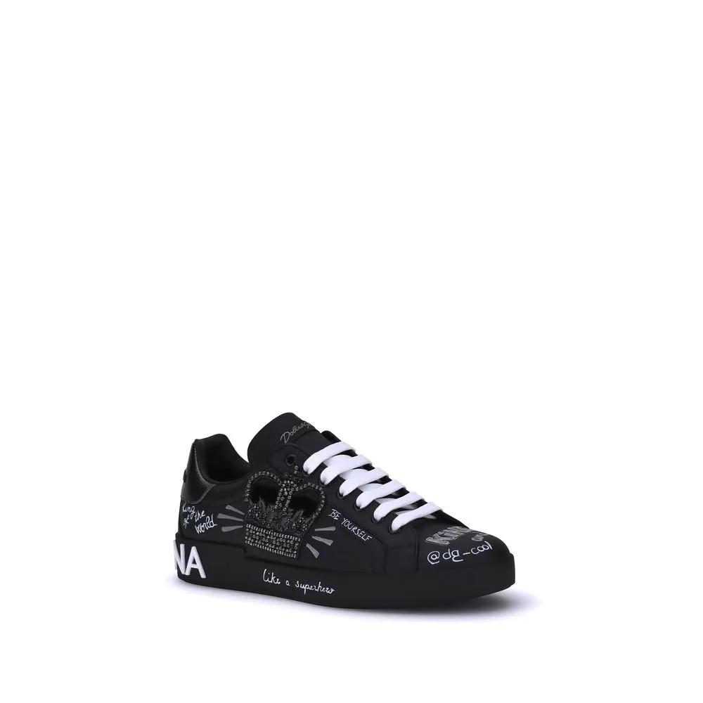 Dolce &amp; Gabbana Black Calf Leather Bos Taurus Athletic Sneakers