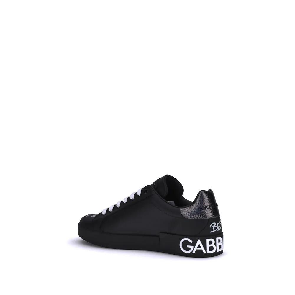 Dolce &amp; Gabbana Black Calf Leather Bos Taurus Athletic Sneakers