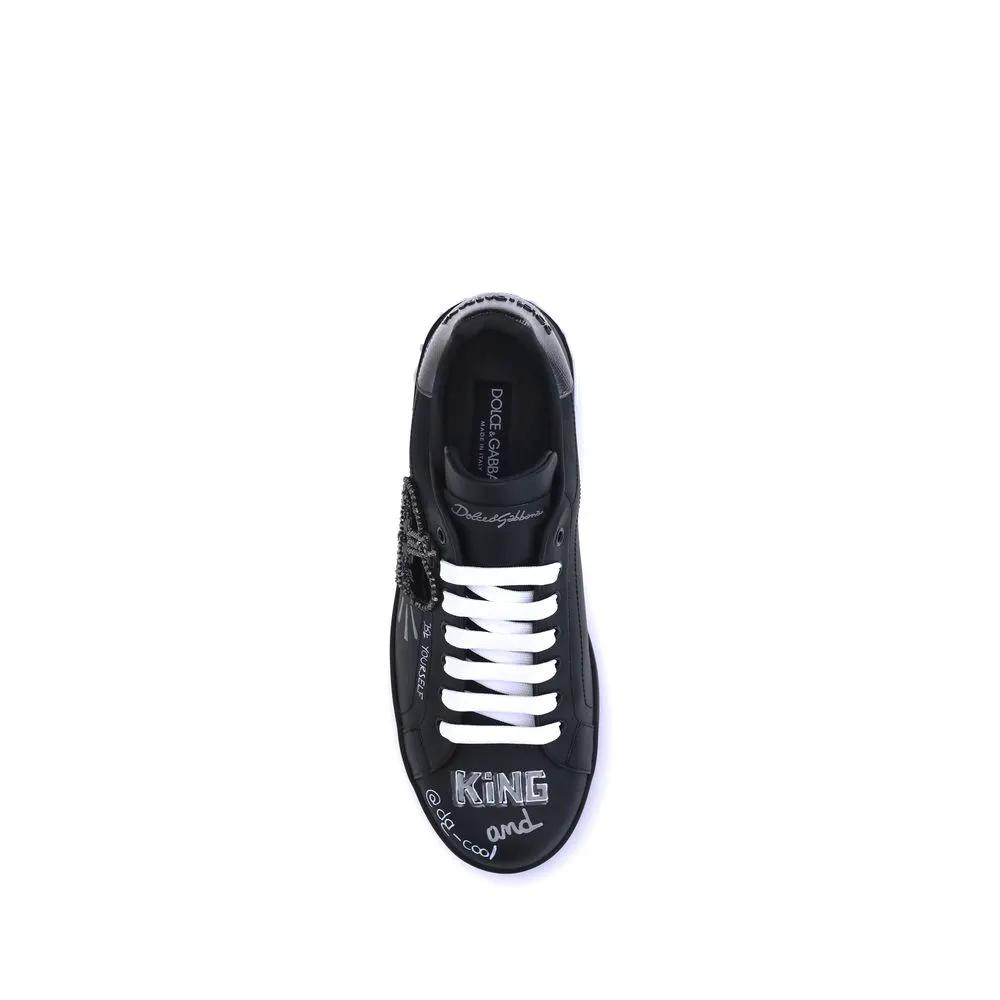 Dolce &amp; Gabbana Black Calf Leather Bos Taurus Athletic Sneakers