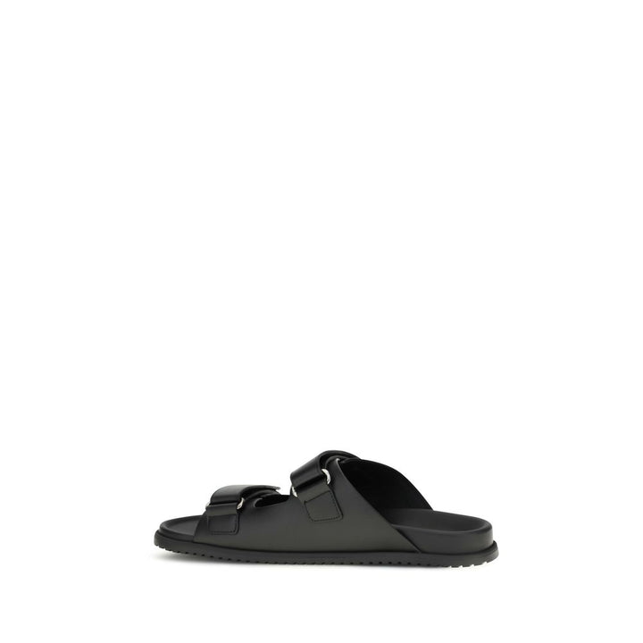Dolce &amp; Gabbana Black Calf Leather Bos Taurus Flat Sandals