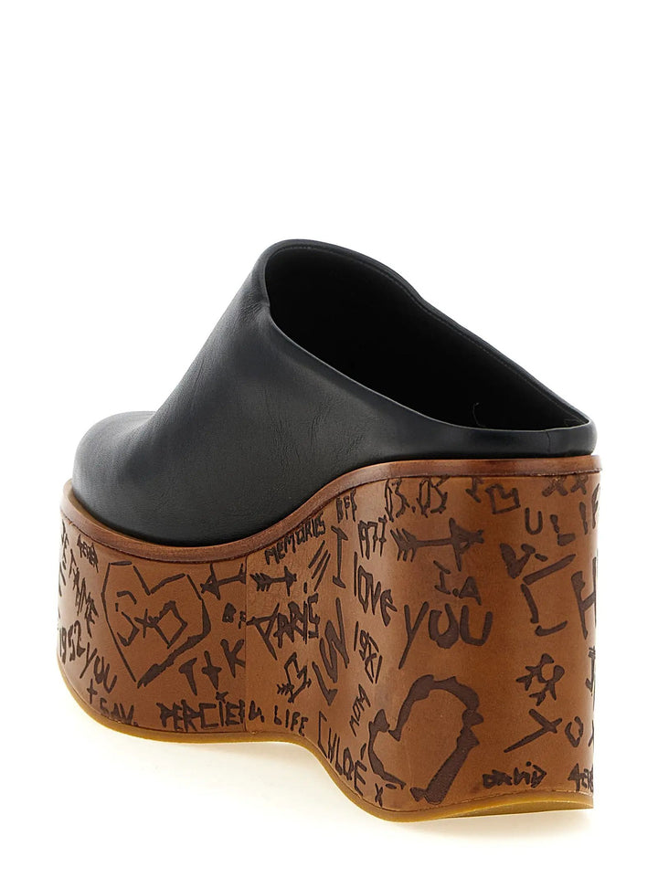Chloé Sample Sale | Chloé Black Calfskin Wedge Sandals - | Designer outlet