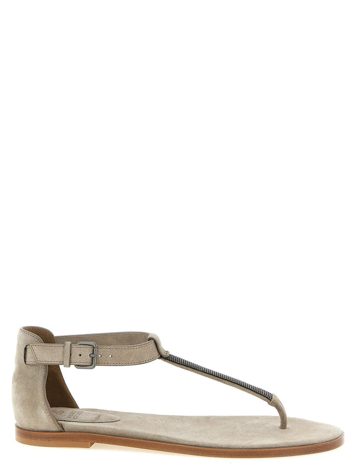 Brunello Cucinelli Sample Sale | Brunello Cucinelli Beige Calfskin Flat Sandals - | Designer outlet