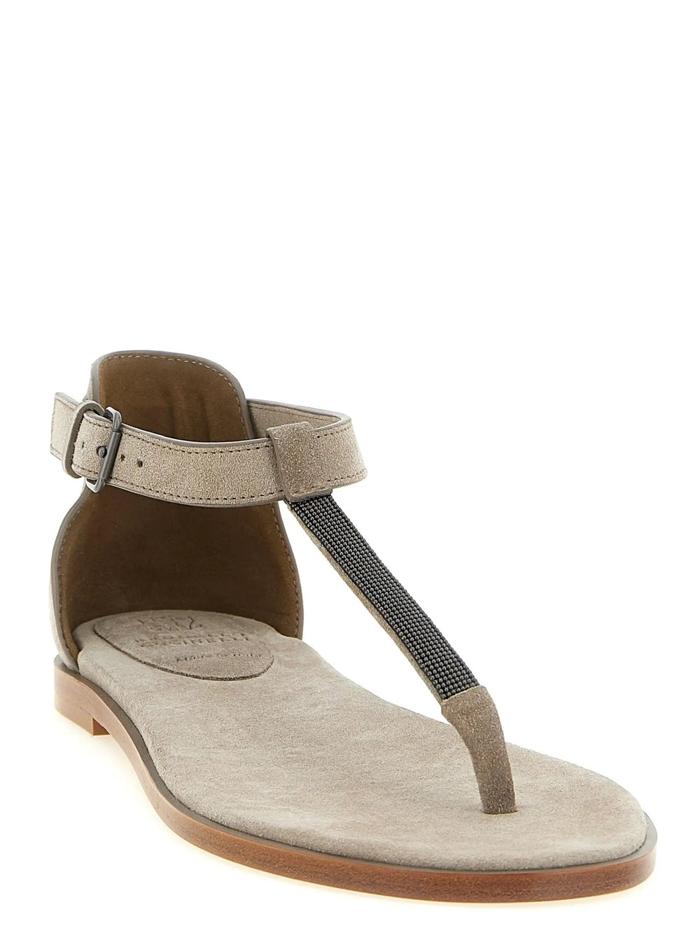 Brunello Cucinelli Sample Sale | Brunello Cucinelli Beige Calfskin Flat Sandals - | Designer outlet