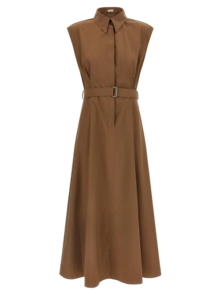 Brunello Cucinelli Sample Sale | Brunello Cucinelli Brown Cotton Midi Dress - | Designer outlet