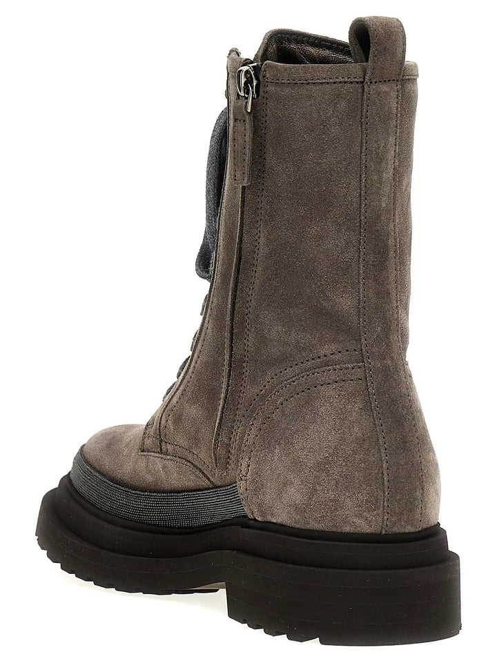 Brunello Cucinelli Sample Sale | Brunello Cucinelli Gray Leather Ankle Boots - | Designer outlet