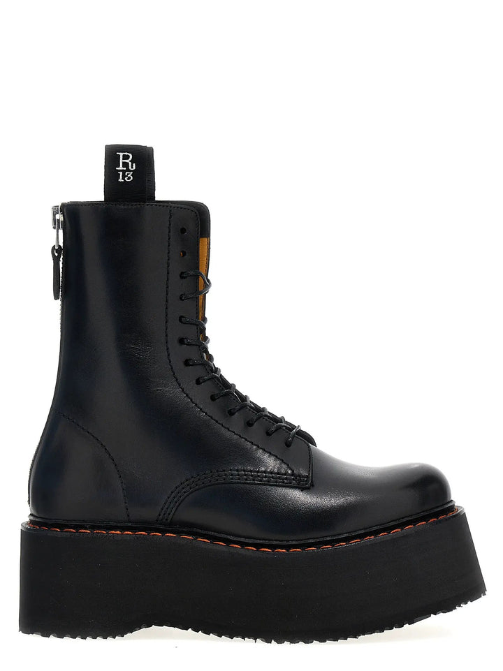R13 Sample Sale | R13 Black Cowhide Lace-Up Boots - | Designer outlet