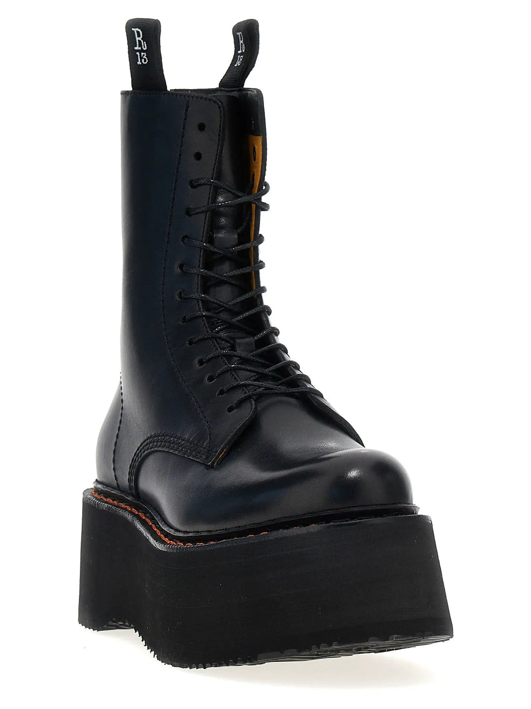 R13 Sample Sale | R13 Black Cowhide Lace-Up Boots - | Designer outlet