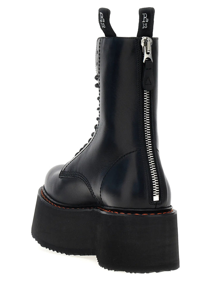 R13 Sample Sale | R13 Black Cowhide Lace-Up Boots - | Designer outlet