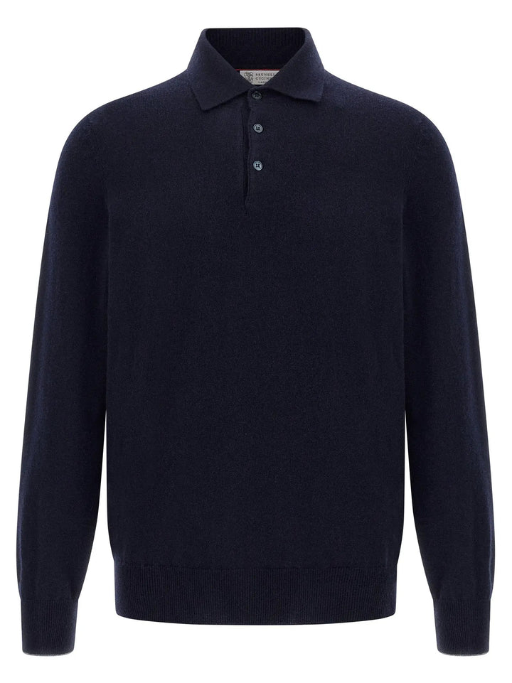Brunello Cucinelli Sample Sale | Brunello Cucinelli Blue Cashmere Polo Shirt - | Designer outlet