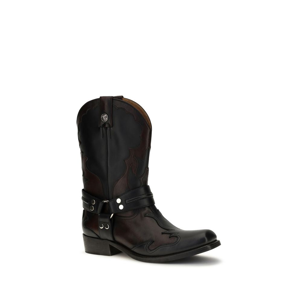 Versace Sample Sale | Versace Black Calf Leather Bos Taurus Boots - | Designer outlet