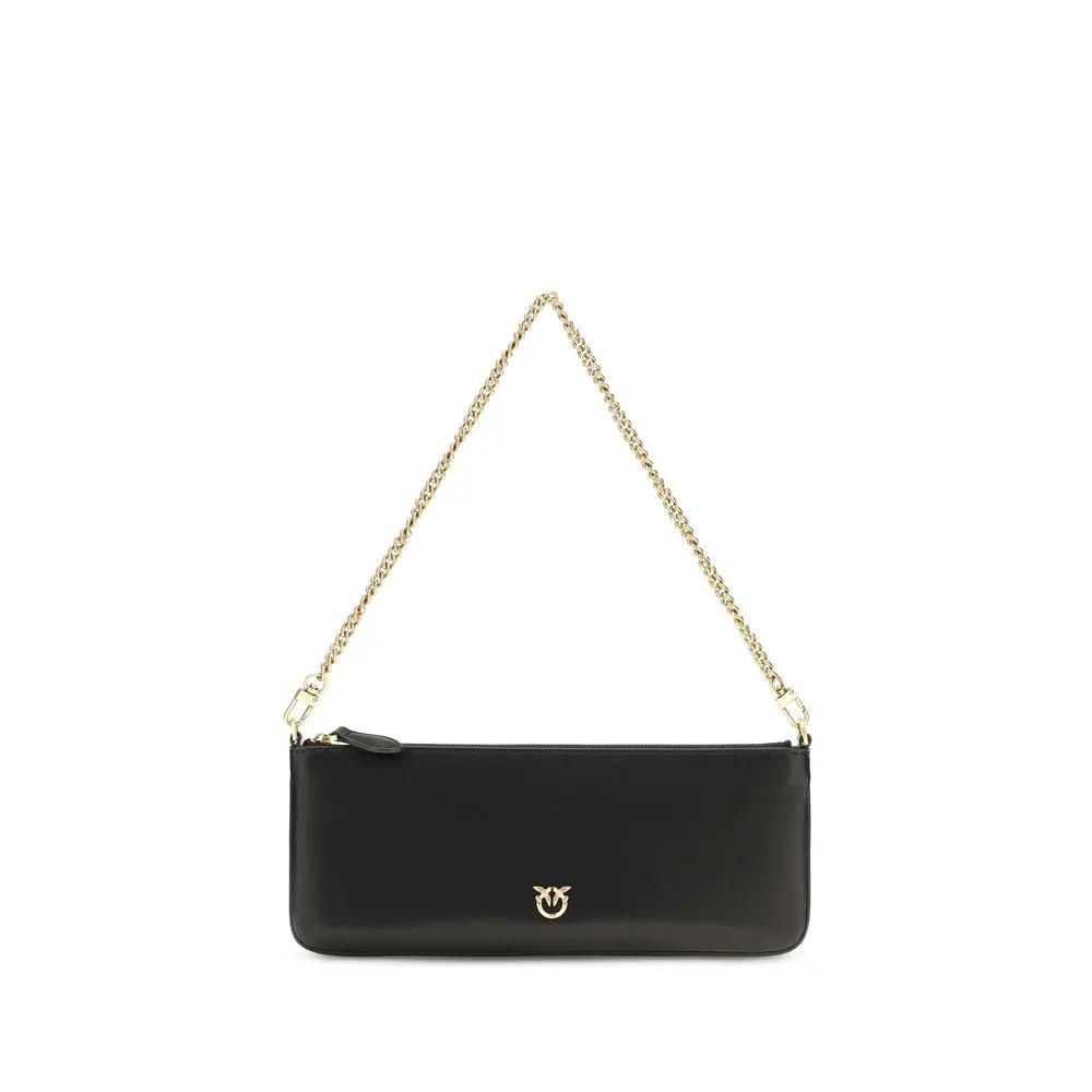 PINKO Black Calf Leather Bos Taurus Shoulder Bag