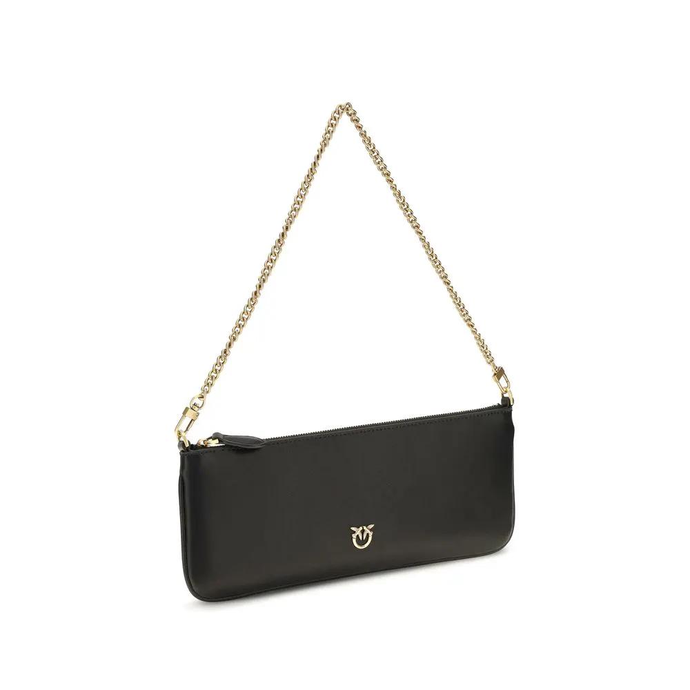 PINKO Black Calf Leather Bos Taurus Shoulder Bag