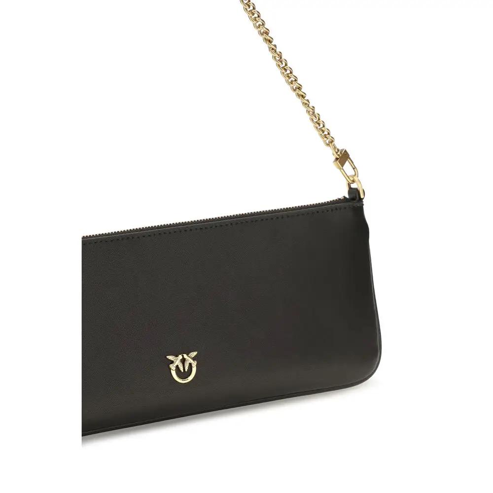 PINKO Black Calf Leather Bos Taurus Shoulder Bag