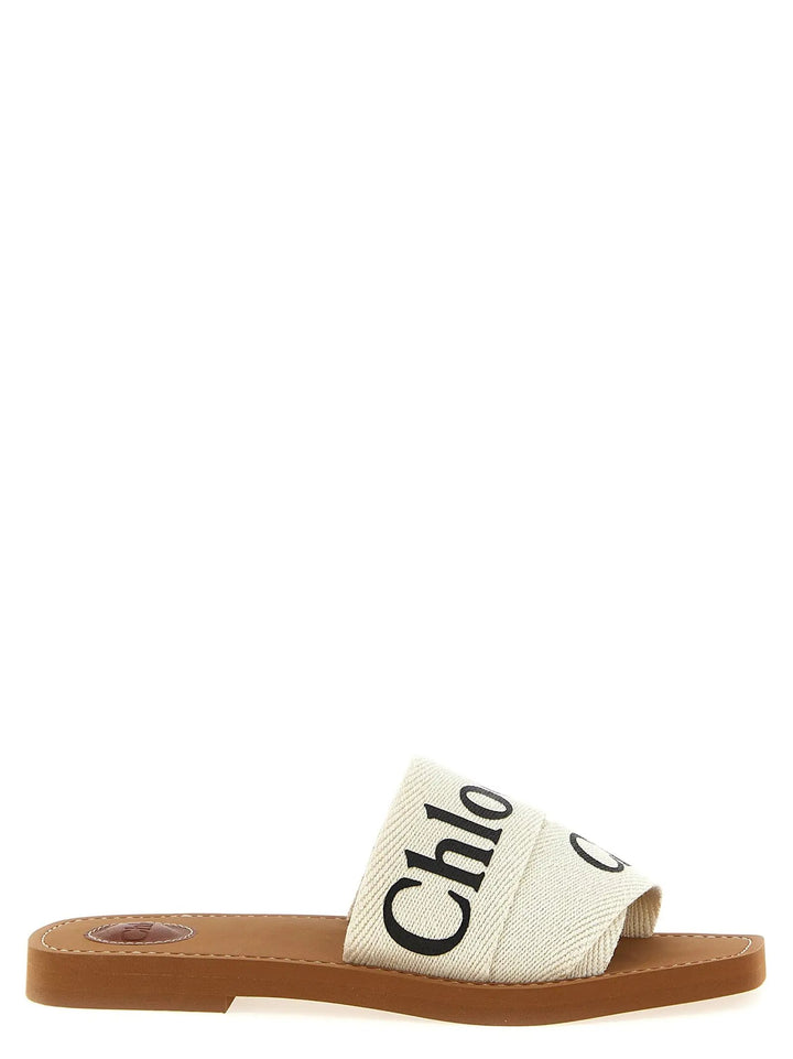 Chloé Sample Sale | Chloé White Linen Flat Sandals - | Designer outlet