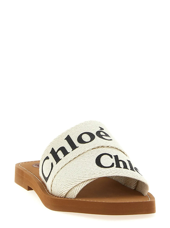 Chloé Sample Sale | Chloé White Linen Flat Sandals - | Designer outlet