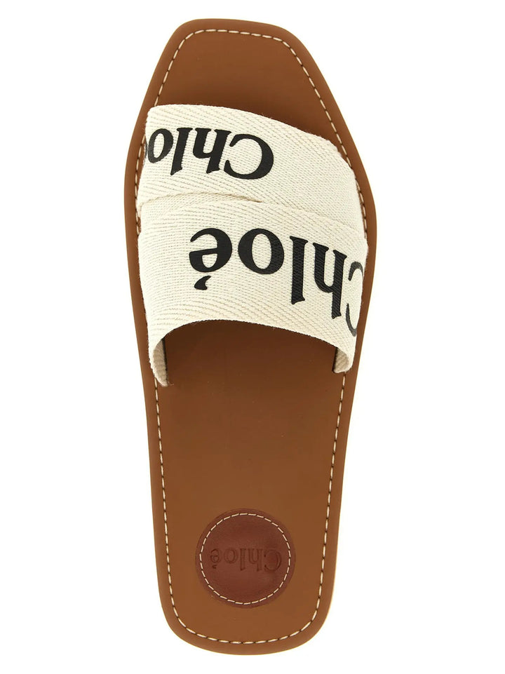 Chloé Sample Sale | Chloé White Linen Flat Sandals - | Designer outlet