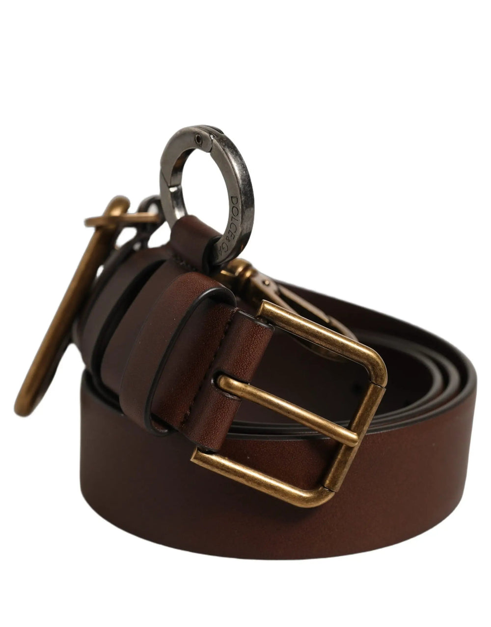 Dolce & Gabbana Sample Sale | Dolce & Gabbana Men Brown Leather Gold Buckle Carabine Belt - | Designer outlet