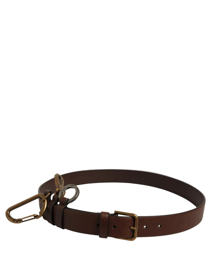 Dolce &amp; Gabbana Men Brown Leather Gold Buckle Carabine Belt