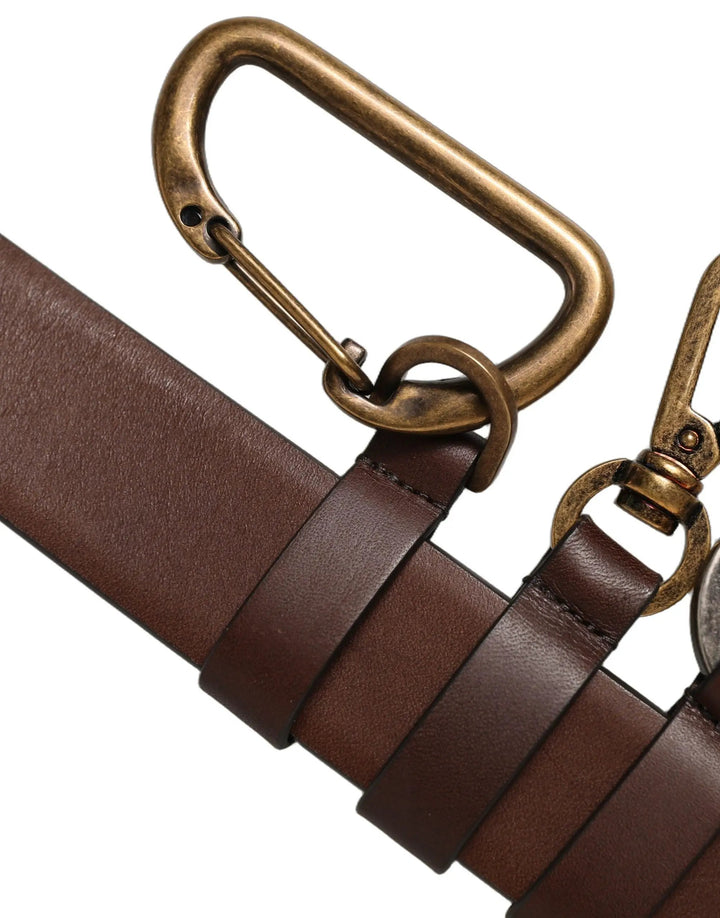 Dolce &amp; Gabbana Men Brown Leather Gold Buckle Carabine Belt