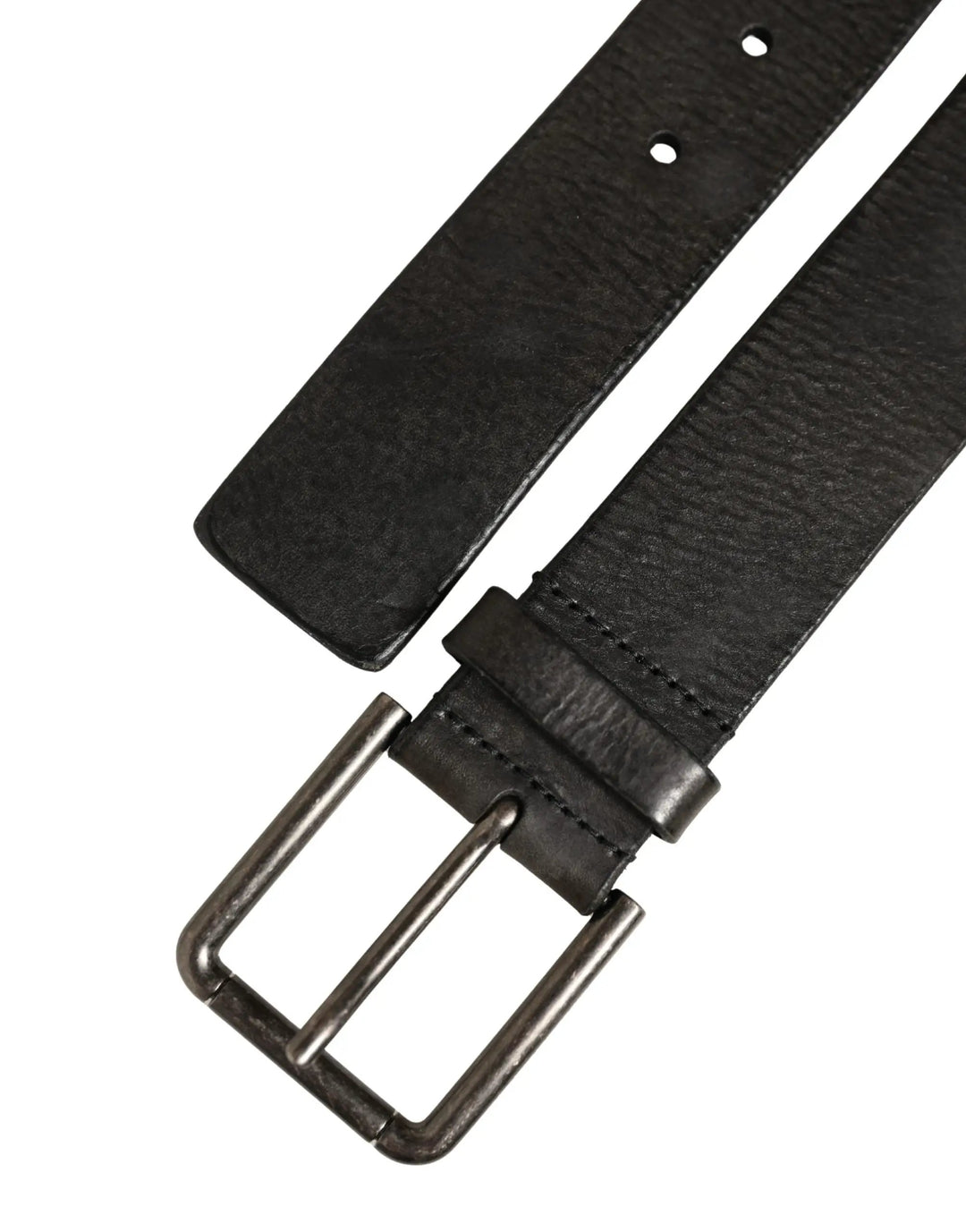 Dolce &amp; Gabbana Black Leather Brushed Metal Buckle Men Belt