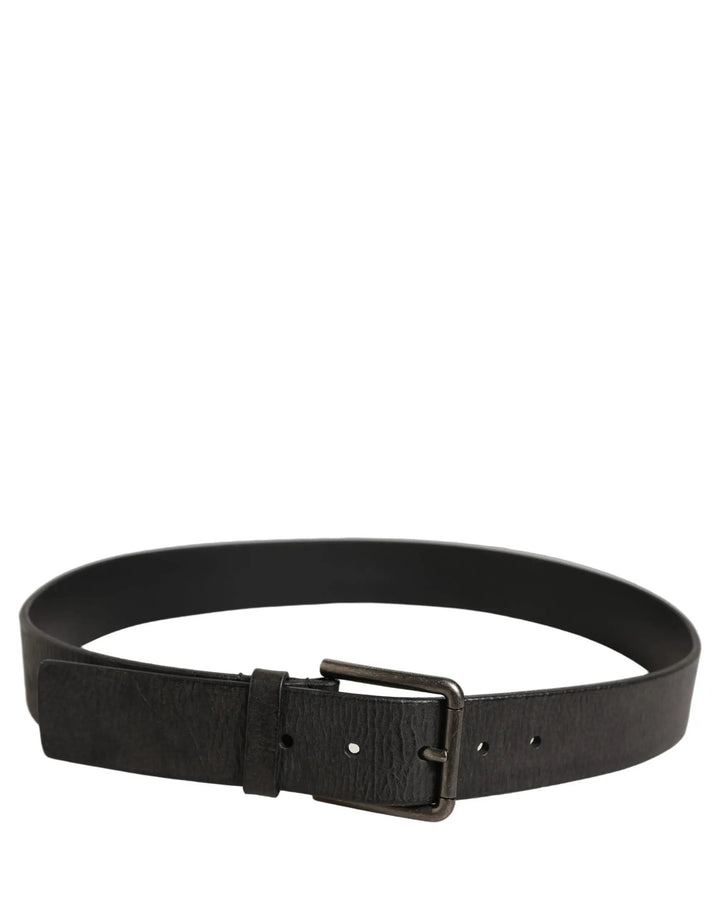 Dolce &amp; Gabbana Black Leather Brushed Metal Buckle Men Belt