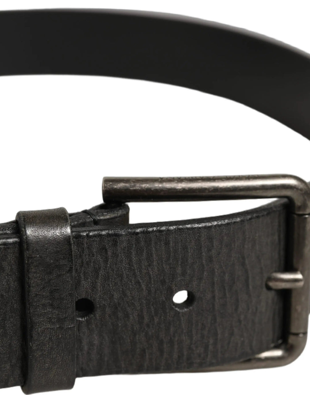 Dolce &amp; Gabbana Black Leather Brushed Metal Buckle Men Belt