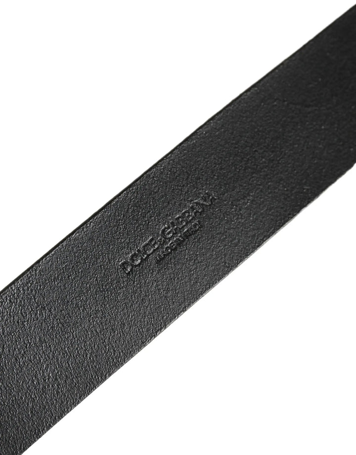 Dolce &amp; Gabbana Black Leather Brushed Metal Buckle Men Belt