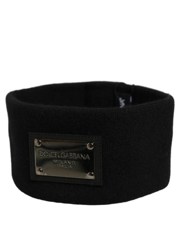 Dolce &amp; Gabbana Men Black Cashmere Logo Plaque Head Band One Size Hat