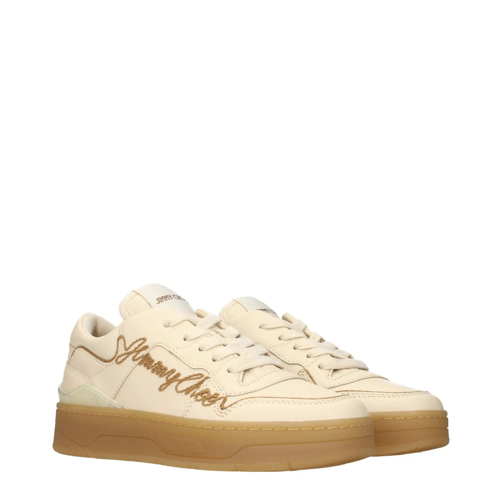 Jimmy Choo Sample Sale | Jimmy Choo Beige Leather Low Top Sneakers - | Designer outlet