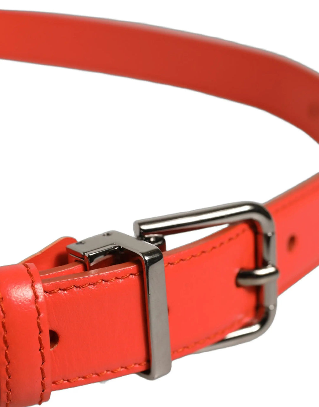 Dolce &amp; Gabbana Red Leather Silver Metal Buckle Cintura Belt