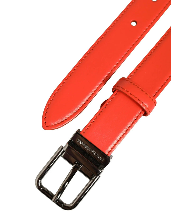 Dolce &amp; Gabbana Red Leather Silver Metal Buckle Cintura Belt