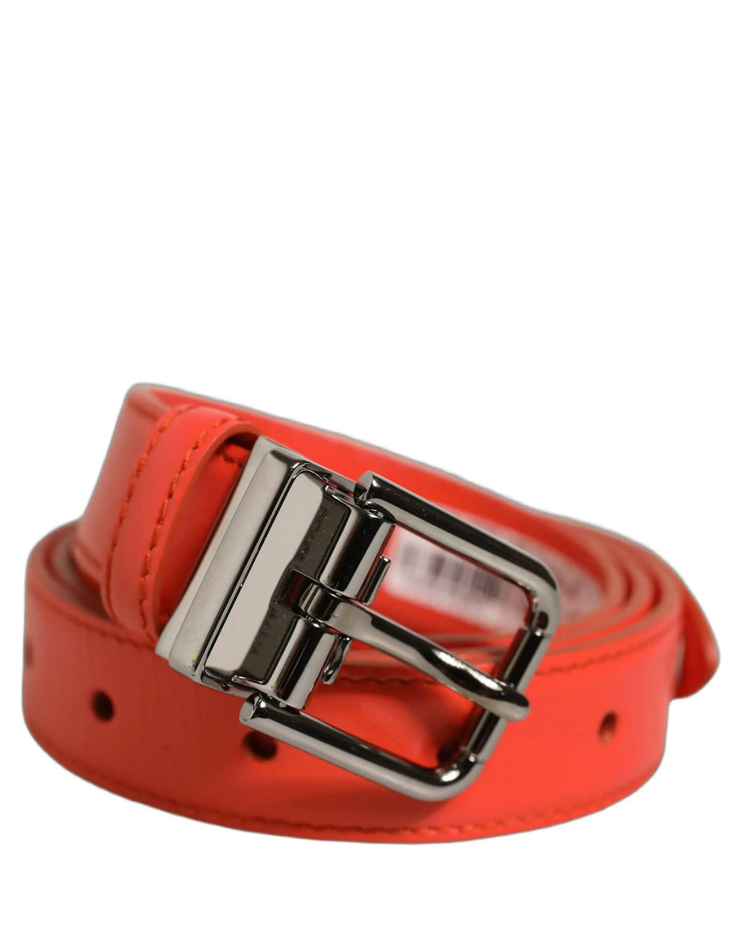 Dolce &amp; Gabbana Red Leather Silver Metal Buckle Cintura Belt