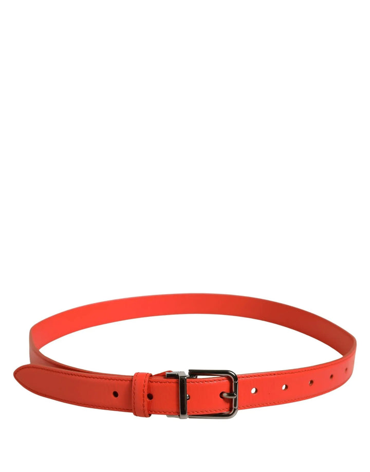 Dolce &amp; Gabbana Red Leather Silver Metal Buckle Cintura Belt