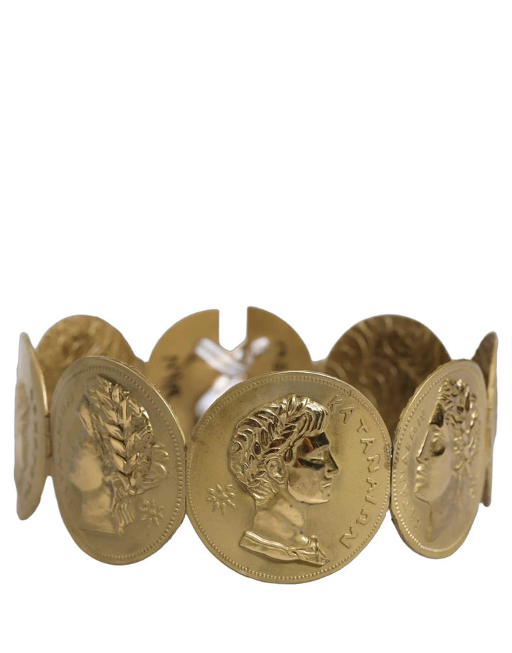 Dolce &amp; Gabbana Gold Tone Brass Coin Metal Waist Cintura Belt
