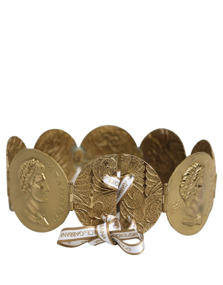 Dolce &amp; Gabbana Gold Tone Brass Coin Metal Waist Cintura Belt