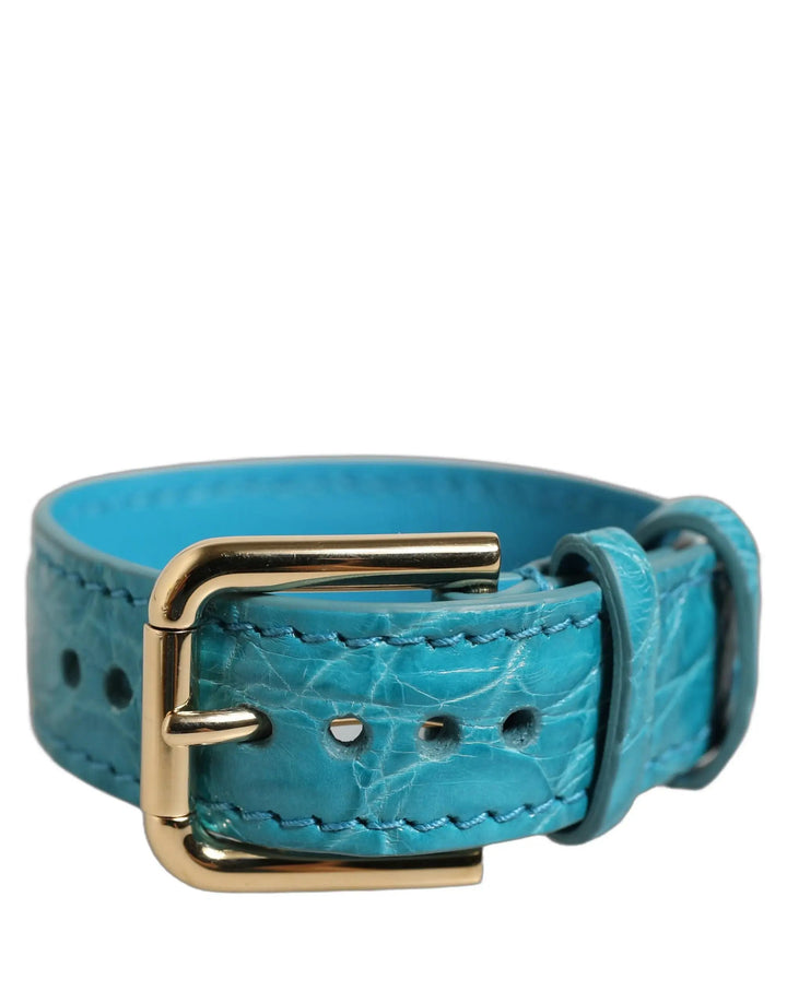 Dolce &amp; Gabbana Sample Sale | Dolce &amp; Gabbana Turquoise Texture Leather Gold Buckle Belt Strap Bracelet - | Designer outlet