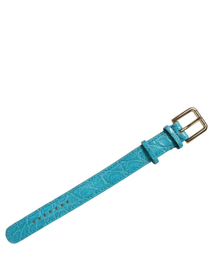Dolce &amp; Gabbana Sample Sale | Dolce &amp; Gabbana Turquoise Texture Leather Gold Buckle Belt Strap Bracelet - | Designer outlet