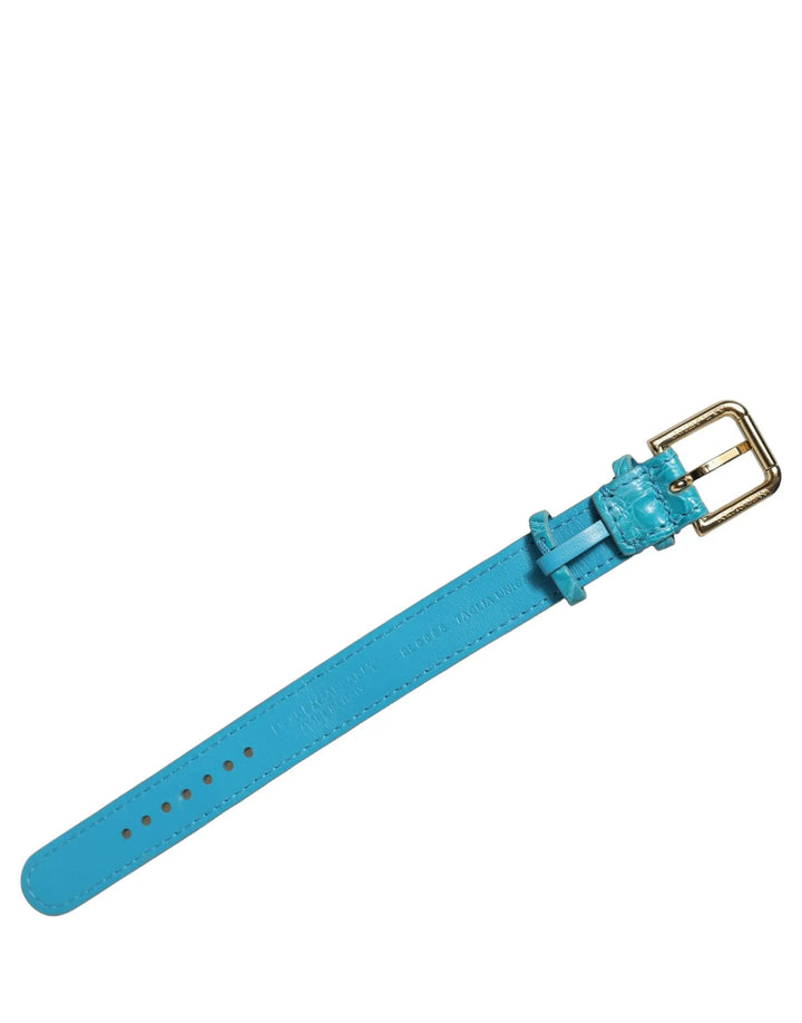 Dolce &amp; Gabbana Sample Sale | Dolce &amp; Gabbana Turquoise Texture Leather Gold Buckle Belt Strap Bracelet - | Designer outlet